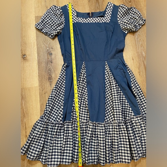 Cute vintage blue gingham check print dress cowgirl fair rodeo square dance S M - Picture 7 of 10